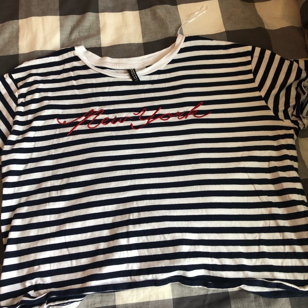 H&M Striped Embroidered cropped tee